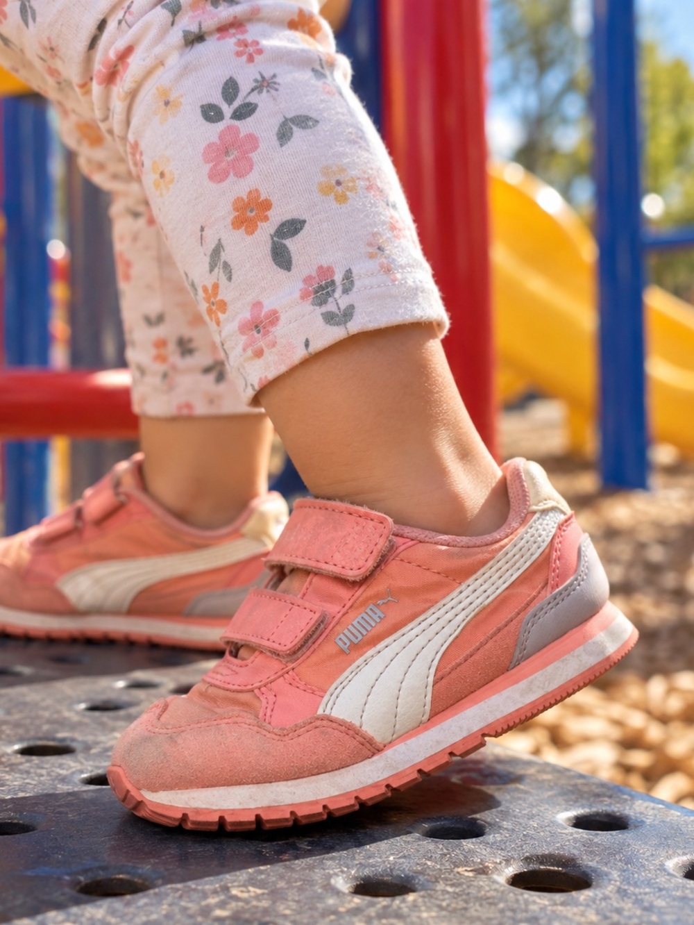 Puma Kids Coral Pink Velcro Sneakers with White Stripe toddler size 9C
